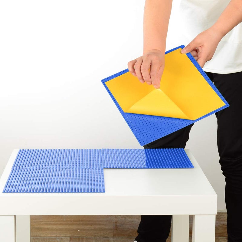Mimax Peel-and-Stick Baseplates - Self Adhesive Building Brick Plates - Compatible with All Major Brands - 4 Pack - 10 inch x 10 inch (Blue) - Image 3